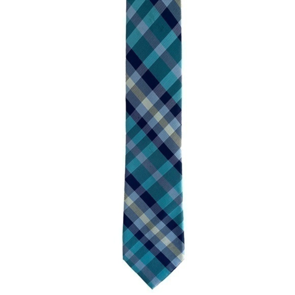 Vintage IZOD men’s light blue plaid silk necktie